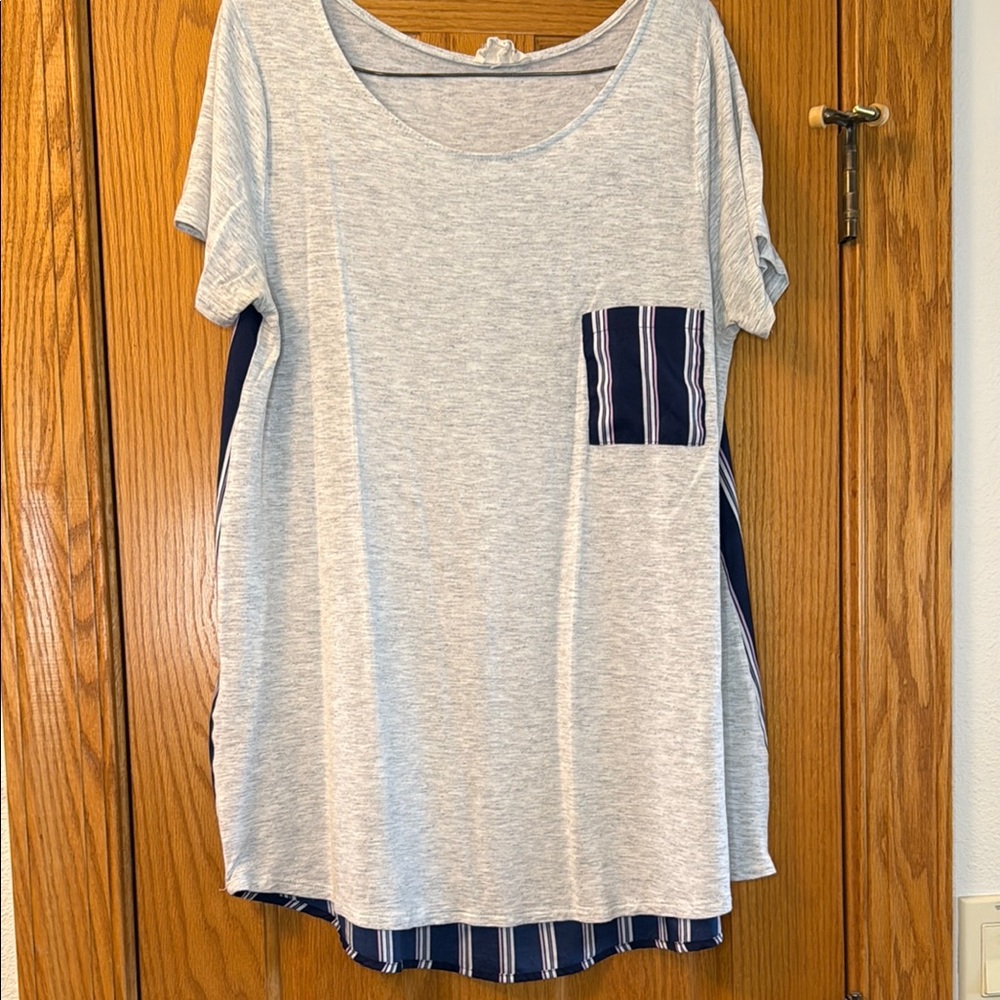 Gray and Navy Striped Pocket T-Shirt